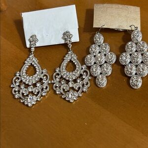 New, Two Pairs of Stunning Chandelier Sparkling Rhinestones Pierced Earrings.